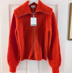 GANNI BNWT Alpaca & Merino Wool Super soft chunky knit Zip sweater
